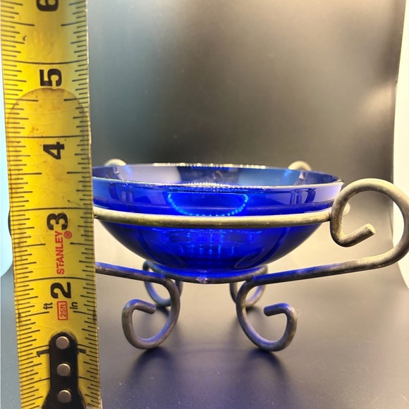Stanley Blue Glass Bowl with Metal Stand - Picture 4 of 7